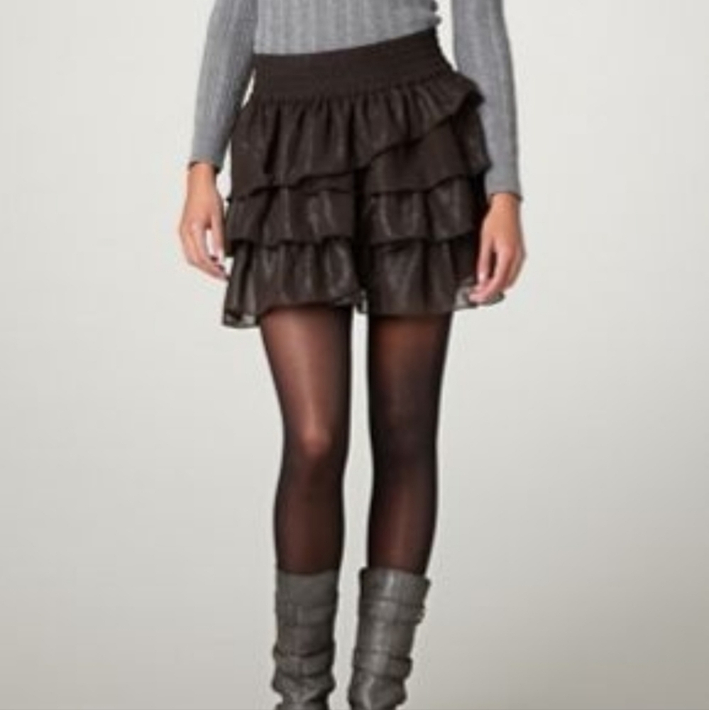 American Eagle Shimmery Tiered Ruffle Sparkle Skirt Black/Gray Medium